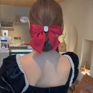 Today Market High Quality Big Bow Hair Ribbon Clip Korean Style Simple Wind Red Velvet Grid Hair Clip Claret Bowknot Women Hair Accessories Hairpin