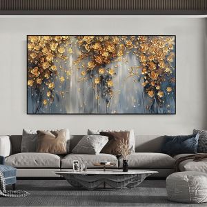 lukisan bunga emas abstrak modern lukisan aesthetic teksture minimalis lukisan flower gold abstrak abstrak hiasan dinding dekorasi
