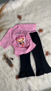 Setelan Kaos Serut Crop Top dan Cutbray Belah Anak Perempuan Ballerina Cappucina Umur 1-14 tahun