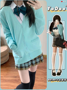 Preppy Style JK Sweater Cardigan Fall and Winter New Outerwear Bandage Dress V-neck Sweater Jacket Long-Sleeved Tops Slim Looking Female