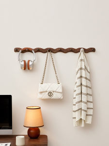 Walnut Wooden Wall-Mounted Hook for Entrance Hall Bedroom Bathroom No Drilling Required Clothing Hat Rack Modern Vintage Style