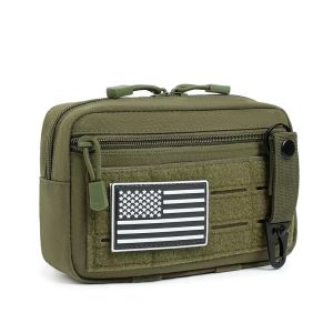 กระเป๋าอเนกประสงค์แบบยุทธวิธี Molle Admin Pouch ตัดด้วยเลเซอร์ สำหรับใส่เครื่องมือ EDC แบบแนวนอน พร้อมแผ่นปักธงชาติสหรัฐฯ และพวงกุญแจ