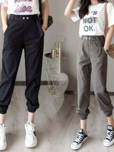 Slimming Effect Cotton Linen Harem Pants Womens Nine Points Summer New Thin Loose Casual Elastic Waist Linen Pants