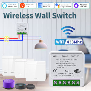 Wireless Tuya Smart Switch 433Mhz+WIFI Relay Receiver 1/2/3 Gang 86 Wall Panel Switch Voice Control Work with Alexa Google Home