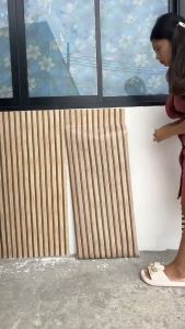 ลายไม้ระแนง วอลเปเปอร์ 0.45x9-10 ติดตั้งง่าย กาวในตัว สติ๊กเกอร์ ติดผนังห้อง