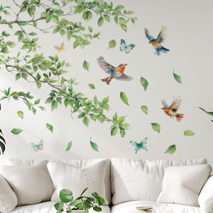 Home Decoration Gift Green Plant Vine Wall Stickers Branch Birds  Decal Self-adhesive Mural Art Bedroom Ornament