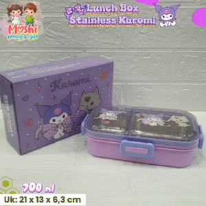 Lunch Box Stainless Sekat 2 Motif Kuromi  / Box Makan Sekat 2 Stainless 700 ml / Tempat Makan Stainless Sekat 2 Karakter / Yummy Box Stainless - Kuromi