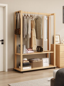 Integrated One-piece Floor-standing Multi-functional Clothes Hanger Mirror Home Living Room Entrance Hallway Portable Coat Rack