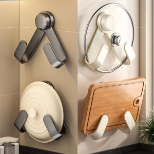Multi-Functional Wall-Mounted Carbon Steel Kitchen Pot Lid Holder Vegetable Board Storage Rack Suction Cup No-Drilling Required