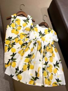 Original New Style Girls Light Lemon Thin Breathable Beach Dress Holiday Mother- Daughter Parent-Child Skirt Dress