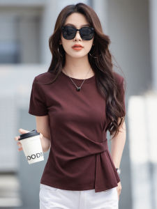 Áo Thun Nữ Tay Ngắn Dáng Ôm Mùa Hè 2025 Dáng Ngắn Che Bụng Thiết Kế Không Đều Thời Trang Thanh Lịch Chất Liệu Cotton