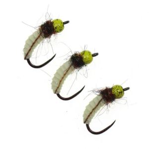 ICERIO Cyclops Brass Bead Head Caddis Bug Fly Realistic Silicone Segmented Body Fast Sinking Trout Fishing for Euro Nymphing