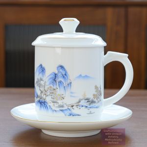 JIANGXIAN | Tách Sứ Có Nắp Cao Cấp Cho Họp