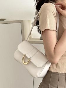 Heya Retro Color Block Horse Hoof Buckle Baguette Underarm Bag Single Shoulder Crossbody Bag for Women Casual Soft PU Leather