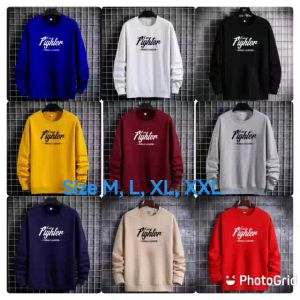 Bisa COD Sweater Keren Crewneck Elegan Kaos Pria Trendy Sweatshirt Kasual Sweter Cowok Baju Fighter
