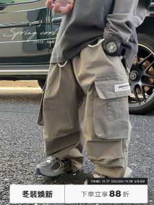 Loose Straight Leg Childrens Casual Pants Boys Spring Autumn Fashionable Workwear Trousers Trendy Brand Kids Clothing