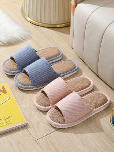 รองเท้าแตะบ้านผ้าลินินสำหรับคู่รัก รองเท้าแตะพื้นนุ่มสำหรับผู้หญิงในบ้าน รองเท้าแตะพื้นยางกันลื่น รองเท้าแตะไผ่เทียม