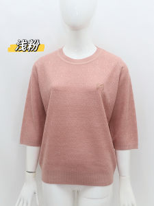 Larger Size Silk Seven Sleeve Women Base Shirt Thin Pure Color Knitted Top Spring Season mid Year Mom Thin Woven Upperwear