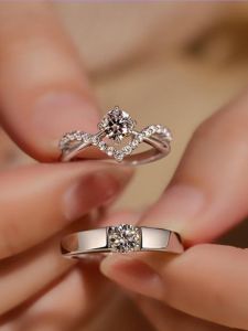 Wedding Simulation Moissanite Ring Set for Bride And Groom Female Style Couple Engagement Rings Fashionable Jewelry