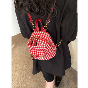 Red Plaid Woolen Shoulder Bag Womens Fashionable Cute Casual Crossbody Bag Leisure Style Backpack Suitable for Young Women