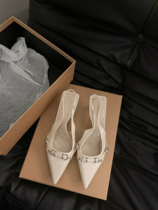 รองเท้าส้นสูงแบบสวมหัวสีเงินสำหรับผู้หญิง รองเท้าแต่งงานฤดูร้อน รองเท้าส้นแบนแบบสวมหัวทรงหัวแหลมสุดเก๋สำหรับผู้หญิง