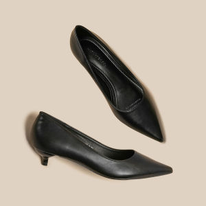 Black Low Heel Comfortable Soft Leather Pointed Toe Womens Shoes Spring Autumn New Style Professional Fashion Single Shoes