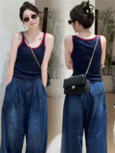 เสื้อกั๊กสายเดี่ยวสไตล์อเมริกันสำหรับผู้หญิง ฤดูร้อนปี 2025 ทรงเข้ารูป เสื้อชั้นในเปิดไหล่แขนกุดคอวี