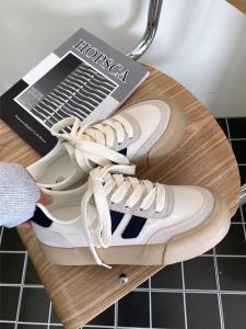 ฤดูใบไม้ผลิ 2024 ใหม่สไตล์original Matcha สีเขียว ก้นหนา ลำลอง ผู้หญิง รองเท้าผ้าใบรองเท้าผ้าใบretroรองเท้าผ้าใบรอบtoeข้อเท้าต่ํา