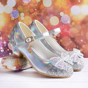 Princess Dance Performance Crystal Shoes Girls Single High Heels Shiny Sequin Pink Childrens Footwear Small Medium Children
