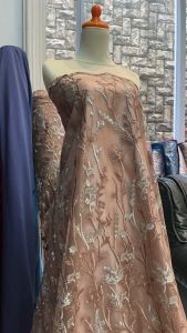 1/2 Meter Bahan Kain Brokat Tile Mewah Motif Bunga Daisy Series Warna Milo Brown