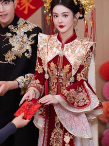 ชุดแต่งงานผ้ากำมะหยี่ไซส์ใหญ่ ชุดเจ้าสาวฤดูหนาว ชุดฮันฟู่ปรับปรุงใหม่ มงกุฎนางฟ้า ชุดแต่งงานระดับไฮเอนด์