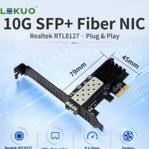Lekuo 10G SFP+ Fiber Network Card PCIe 4.0 X1 - Low Latency High Throughput Enterprise-Grade for NAS/Server with RTL8127ATF Chip