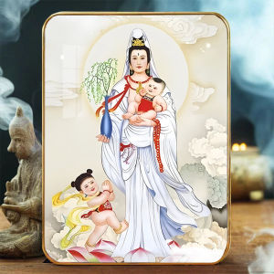 Buddha of Mercy Child Delivery Image Artwork: Fertility Decoration Living Room Decor with Frame Chinese Style