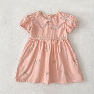 1-6Yrs Girls Fashion Embroidered Flower Dress Summer New Little Girls Toddler Princess Dresses Kids Flying Sleeves Party Clothes