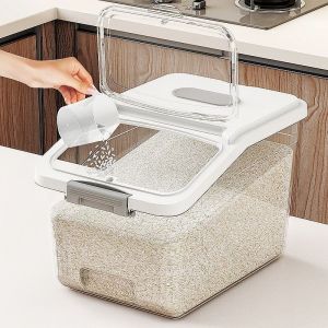 Large Capacity Rice Tub 35 Pounds Anti-Insect Moisture-Proof Sealed Home Grain Barrel Magnetic Flip Cover Storage Container