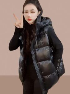 Womens down Cotton Vest Autumn Winter New Style Outerwear Warmth Fashionable Commute Pure Color Zipper Closure Hooded