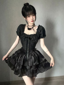 ชุดเดรสแขนพองสไตล์ฝรั่งเศสสำหรับผู้หญิงไซส์ใหญ่ ช่วงฤดูร้อน กระโปรงทรงเค้ก กระโปรงทรงเจ้าหญิง เอวเข้ารูป สไตล์หวานและเผ็ดร้อน