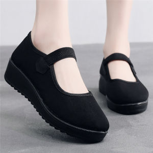 Polyurethane Thick Sole New New Arrival Spring/Summer Autumn Old Beijing Cloth Shoes Womens Single Shoes Black Work Shoes Hotel Shoes 1