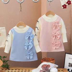 Girls Dress Spring and Autumn 2024New Princess Dress Spring Babys First Birthday Party Small Fragrant Bowknot Dress