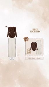 One Set 3in1 Kekinian (Sweater V-neck Knit Wanita + Rok Cargo + Jilbab Paris Premium) - KA094