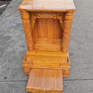 Bàn thờ thần tài ông địa gỗ xoan quỳ trụ chạm rồng ngang 42cm 48cm 56cm (2 màu)