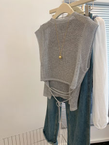 Áo Len Dệt Kim Không Tay Màu Xám Mới 2025 Dành Cho Nữ Áo Khoác Ngoài Thời Trang Thiết Kế Không Tay Áo Vest Hở Vai Thường Ngày Mùa Hè