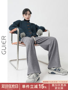 กางเกงลำลองผ้ายืดคอร์ดูรอยสีเทาสำหรับผู้หญิง กางเกงขายาวทรงหลวมเอวสูง ฤดูใบไม้ผลิและฤดูใบไม้ร่วง 2025 ใหม่ กางเกงขายาวทรงหลวม