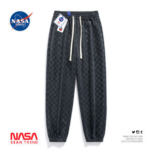 Wassup Panda American Trendy Brand Casual Corduroy Pants Mens Sport Sweatpants Loose Cuffed Pants Checkered Pattern Youth Active Style