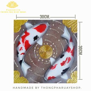 ภาพปลาคาร์ฟคู่มงคล ขนาดW30H30cm รูปติดผนังแขวนกรอบลอย ภาพของขวัญ ภาพเสริมฮวงจุ้ย รูปปลาเรียกทรัพย์