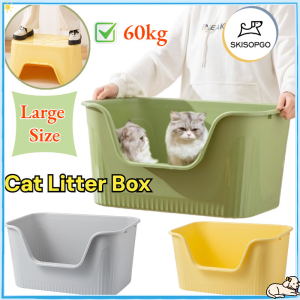 SKISOPGO Semi Enclosed Cat Litter Box Large Capacity Cat Litter Pan Large Space Convenience Grips Litter Box with Scooper