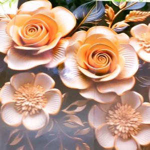 RUNABEE HIASAN DINDING BUNGA SET BESAR ABSTRAK 3D DARK FLOWERS PAJANGAN DINDING KAYU MINIMALIS