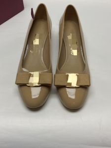 Philippine High Heels Womens Shoes Butterfly Knot Thick Heel round Head Leather Nude Color Comfortable Fashion Single Shoes