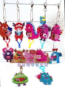 【15pcs】DIY GEM Keychains set Diamond Art Pendant Kits Handmade Craft Mosaic Sticker Key Chain Toy HEYBABE