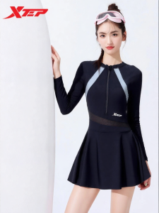 XTEP | Conservative Slimming Tummy Covering One-Piece Swim Dress for Hot Springs Vacation
